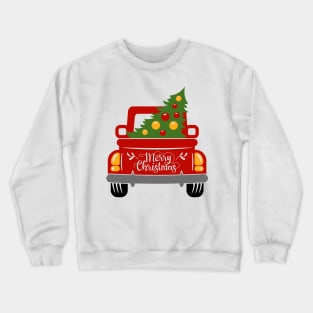 Vintage red trucks carrying christmas tree Crewneck Sweatshirt